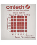 OMTech Copper Red Laser Marking Spray label for CO2 laser engravers, stainless steel compatibility