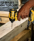 Man using Beast Quarter Inch Impact Driver For Dewalt 20V And 60V Max Batteries Tool Only, 2212 In Lbs Torque on wooden beam