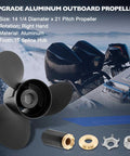 Fourteen And A Quarter By Twenty One Pitch Propeller For Aluminum Outboard Boat Replacement, RH Rotation, Flo Torq II Hub