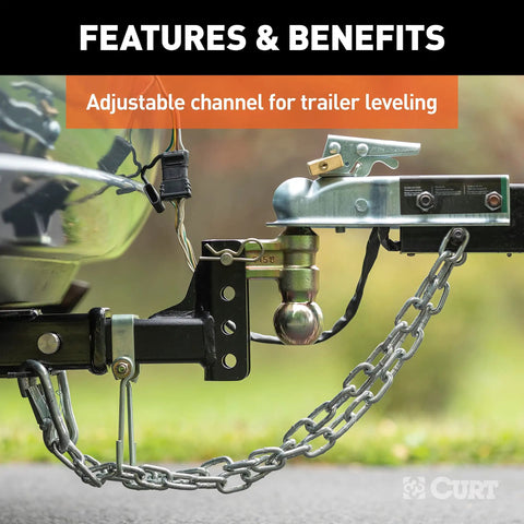 Slim Adjustable Channel Mount With Dual Ball Hitch For Trailers, Two Inch Shank, Ten Thousand Pound Capacity attached to trailer