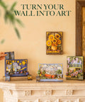 Monet Red Boats 3D Wooden Puzzle Kit For Adults With LED Light DIY Wall Art Craft Set Home Decor displayed on a shelf