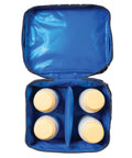 Portable Freezable Breastmilk Cooler And Formula Storage Bag With Built In Ice Packs holding four bottles in a polka dot print.
