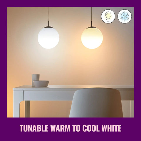 Single Pack Clear Filament LED Smart Bulb 60W Equivalent A19 Tunable White With Motion Sensing E26 Indoor Lighting Works With Voice Or App SpaceSense Ready Matter Compatible, warm-cool hanging bulb demo