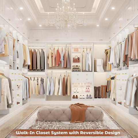 Transform Your Daily Routine With This Nifty White Closet System Set Of 3 featuring spacious drawers and hanging rods.