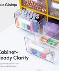 Close-up of Big 12 Drawer Clear Stackable Cabinet for Hardware Beads Plastic Bricks and Craft Storage With Adjustable Dividers