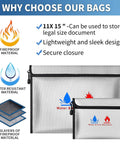 Heavy Duty Fireproof Document Pouches Set With Silicone Coated Exterior And Aluminum Foil Lining, two sizes displayed