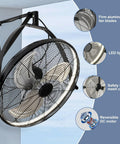 20 Inch Wall Mount Fan With Lights And Dimmable Illumination, 6 Speed High Velocity, 360 Degree Tilt, Outdoor Gazebo Patio Garage Workshop Use, Industrial Metal Construction, Black.
