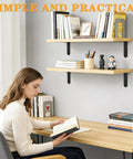 Heavy Duty L Shelf Brackets 5 By 3 Inch Badass Matte Black Floating Wall Mount Kit used for a bookshelf in a cozy home office.