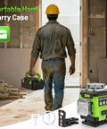 Huepar 360 self-leveling laser level with LCD screen; front-right view, green/black body with magnetic bracket
