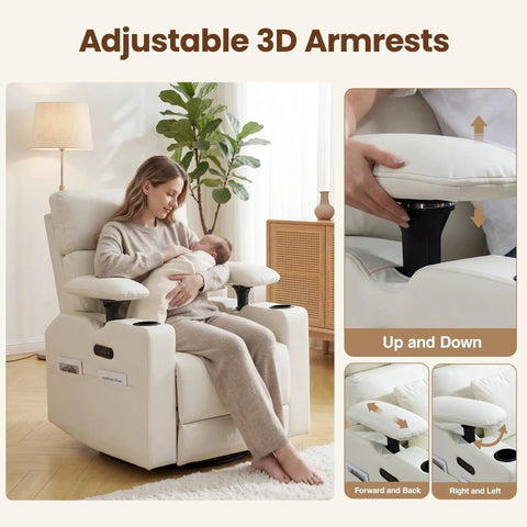 Electric Swivel Nursing Rocker With Adjustable Armrests And Headrest, Glider Nursery Chair For Breastfeeding, USB Port, beige