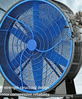 Badass Industrial Floor Fan Built Tough With Premium Permanent Magnet Motor Generates Smooth Six Blade Turbine Airflow Up To 73000 Cubic Meters Per Hour Nonstop For Big Job Sites Daily, showcasing a blue high-strength construction.