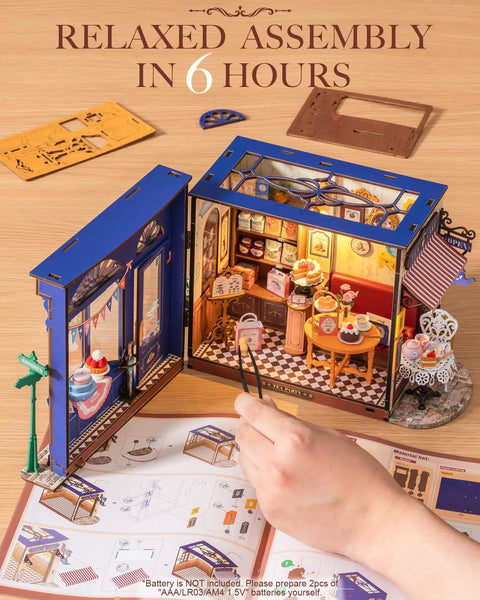 Edwardian Tea Room Dollhouse Kit With Open Facade Diorama Building For Adults One Eighteen Scale Totally Vintage Style Miniature Craft Kit For Home Decor And Gift For Women And Men With Detail Rich Interiors, shown with detailed interiors and assembly instructions.