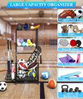 Mobile Garage Sports Gear Organizer With Wheels Three Tier Ball Rack For Basketballs Footballs And Mats Heavy Duty Storage Rack With Hooks Anti Slip Shelves Space Saving Indoor And Outdoor Gear Organizer For All Your Sports Equipment