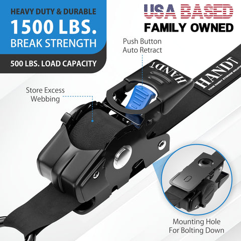 Heavy Duty Auto Retractable Ratchet Straps 4 Pack, 1 Inch Wide By 6 Feet Long, 1500 Lb Break Strength, Push Button Self Retracting