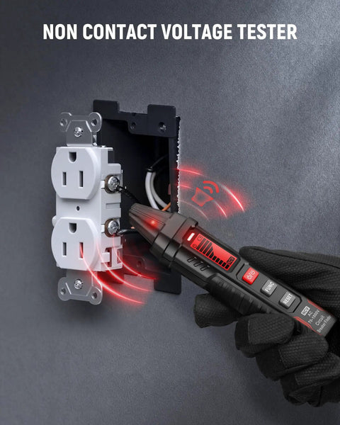 Circuit Breaker Finder With LCD Display And GFCI Outlet Tester For 90 To 130V AC Systems, Quick Wire Locator, NCV Non Contact Voltage Test, Built In Flashlight, Includes Carrying Case And Alligator Clips. Non-contact tester at outlet.