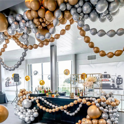 Metallic Chrome 6 Inch Quick Link Balloons Set Of 60 for easy link balloon garland wall arch at party venue setup.