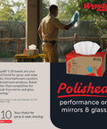 Person cleaning glass with General Clean L10 Light Cleaning Cloths Wipes Pop Up Box White Dairy Towels on table