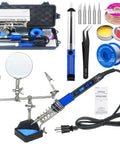 All In One 100W Soldering Iron Kit With LCD Temperature Display, Adjustable Heat, Magnifying Glass, Helping Hands, 5 Tips, Desoldering Pump, Solder Paste, Wire, Tweezers, And Stand For Precise Circuit Board Repair