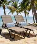 Outdoor Lumbar Pillow Covers 12x20 Inches Pack Of 2 Covers Only Fade Resistant Polyester Cushion Cases For Patio Balcony Garden All Weather Use Pebble Blue positioned on beach loungers by the sea.