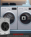 Three Pole Four Wire NEMA 14 30R Dryer Outlet 30 Amp 125 250 Volt Receptacle For Indoor Outdoor Use UL Listed Black Residential Commercial Heavy Duty Grade in laundry room