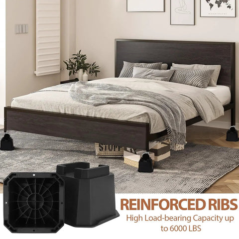 4 Inch Bed Risers Heavy Duty Furniture Elevation Set Of 4 Elevates Beds Tables Couches With Anti Slip Pads For Caster Wheels Or Posts Up To 6000 Lbs Black
