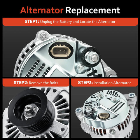 Alternator Replacement For Hyundai Sonata Veracruz Santa Fe Azera Entourage Sorento Sedona 3.3L And 3.8L Engines, 2006 Through 2011 Models close-up view