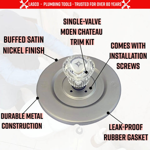 Moen Chateau Satin Nickel Shower Trim Kit With Tub And Shower Valve featuring single lever handle and escutcheon detail.