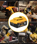 Two Pack 3600mAh 20V NiMH Battery And DC9310 Charger Kit For Dewalt 20V Tools in use with various power tools