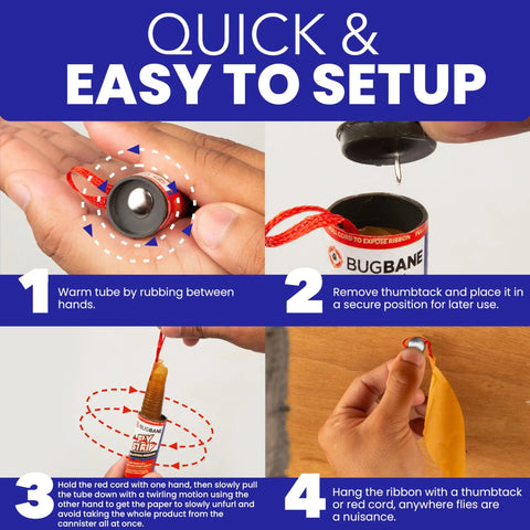 Instructions for Heavy Duty Indoor Fly Strips With Stainless Hanging Hooks, Odor Free Sticky Bug Tape For Fruit Gnats And Houseflies.