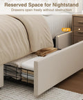 Queen Size Velvet Bed Frame Featuring Smooth As Butter Storage Drawers, Smart Led Chill Lights, Adjustable Headboard, Button Tufted Modern Platform Bed, Solid Wood Slats, No Sweat Assembly, Beige with visible storage drawers.