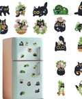 Black Cat Diamond Art Magnets Kit 16Pcs 5D DIY Diamond Painting Magnets displayed on fridge with cute cat designs