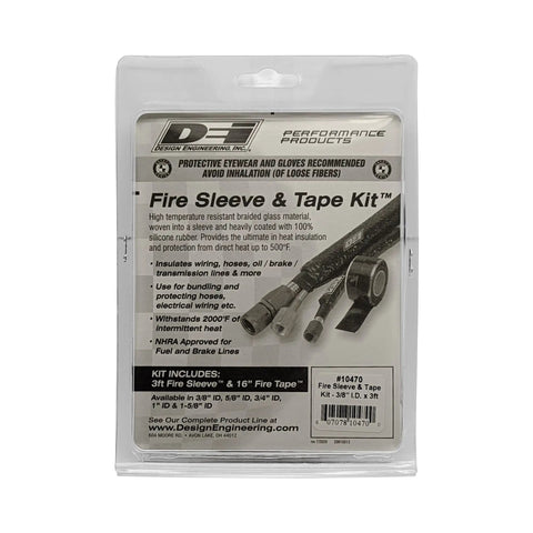 High Temp Fire Sleeve And Tape Kit, 3/8 Inch ID, 3 Foot Length, Glass Braided With Silicone Coating For Up To 500 Degree F Heat Protection