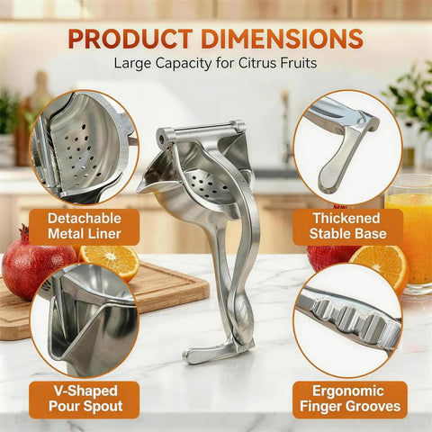 Heavy Duty Manual Lime Squeezer For Lemons Oranges & Grapefruits Large Citrus Juicer Press Tool with detachable metal liner.