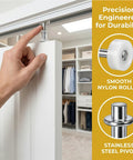 Hand adjusting spring-loaded pivot in 8 Pack Bifold Closet Door Hardware Kit With Top Roller Guide Wheels And Pivot Pins For Folding Doors.