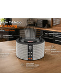 Rock Solid 1040 CFM Shop Air Filtration System With Ring Intake And BLDC Motor Features Remote Control And 24Hr Timer on wooden workbench