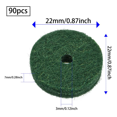90 Piece Piano Felt Pads and Cushion Washers Gear, green, 22mm dia, 7mm thick, lightweight, circular, for keyboard balance