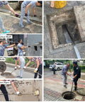 Using Heavy Duty Drain Auger And Professional Sewer Snake Tool for clogs in outdoor drainage systems, including rainwater pipes.