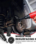Wheel Hub Resurfacing Kit for Lug Studs and Brake Rotors with Pro Grade Rust Removal, includes cleaning pad in use on car