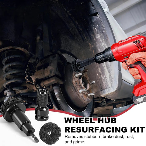 Wheel Hub Resurfacing Kit for Lug Studs and Brake Rotors with Pro Grade Rust Removal, includes cleaning pad in use on car