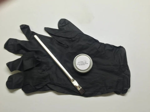 Quarter Ounce Gun Grease Kit For Triggers And Small Firearms Built For Gear Heads Mil Spec Lubricant Trusted By Trigger Manufacturers Mil G 21164D Compliant Mil Prf 81322G DOD G 2450, showing black glove, applicator, and grease tin