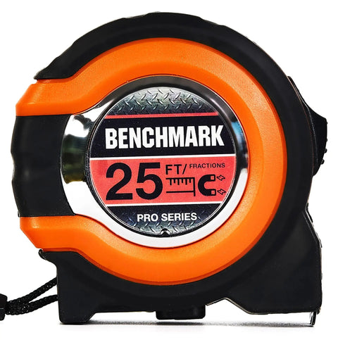 Three Pack 25 Foot Tape Measures With Easy Read Fractions To One Eighth Inch, Magnetic Tip, Quick Lock Tension, Auto Wind