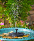 2.5W Solar Bird Bath Fountain Pump With 6 Nozzles For A Fresh Water Splash in garden setting with blooming flowers