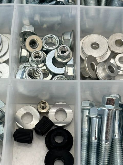 Honda Elite 210 Piece Bolt Kit For CR125R CR250R CRF250R CRF450R CRF450X CRF450RX XR And XL Models organized in compartments