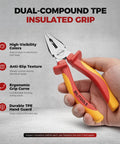 1000V Insulated Lineman Pliers, 6 Inch, VDE Certified Combination Pliers For Electrical Wiring, Cr-V Steel With Non-Slip Grips, Heavy Duty Pliers For Electricians, Safe, Reliable, All-Purpose Workhorse. Dual-compound insulated grip on 6-inch pliers