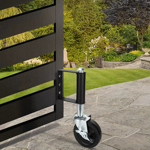 Beefy Heavy Duty Gate Wheel Set 4 Inch Spring Loaded Caster for wooden gates in garden setting