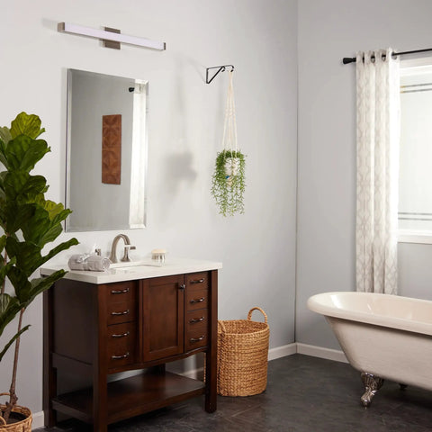 Spec 24 Inch Bath Vanity Light In Black Aluminum Finish With PMMA Acrylic Shade above bathroom vanity and mirror