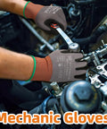 Mechanic using 6 Pairs Sandy Nitrile Coated Safety Work Gloves Level 6 Abrasion Resistance, Heavy Duty Grip For Mechanic, Construction.