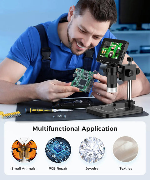 Handheld Digital Microscope for Coins With Light and HD Screen, 4.3 Inch LCD, 1000x Magnification, 1080p Video, Easy Focus Wheel, Perfect for Mint Marks, Coin Nerds, Surface Detail, and Coin Collecting used for PCB repair