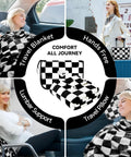 2 In 1 Travel Blanket And Pillow Set With Convertible Pillowcase Lightweight Microfleece Comfort For Airplane And Road Trips On The Go Includes Hand Luggage Sleeve And Backpack Clip Checkered Black