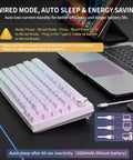 Fresh White 75 Percent Wireless Mechanical Keyboard With Volume Dial Knob And Hot Swap Sockets Tri Mode Bluetooth USB C Wired RGB Backlit in wired mode.